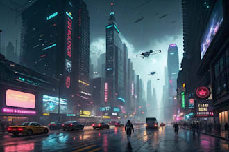 draw illustration of futuristic cyberpunk city