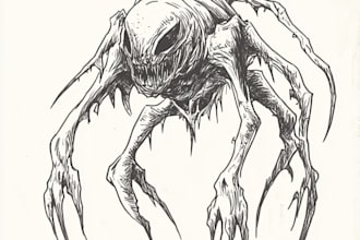 draw monster or fantasy creature in sketch illustration