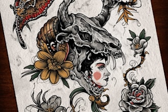 create unique custom tattoo any tattoo design, tattoo artist