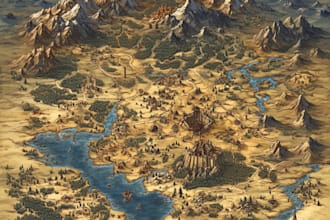 draw a custom fantasy map illustration with castles and forests