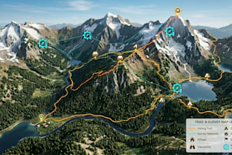 create custom topographic maps with terrain, mountains, forests, rivers and lake
