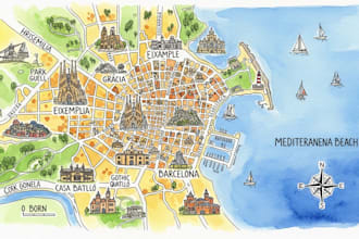 design a watercolor map illustration of your city or venue