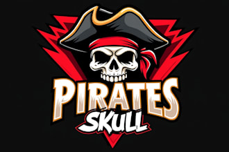 design high quality pirate skull mascot logo just in 12 hours