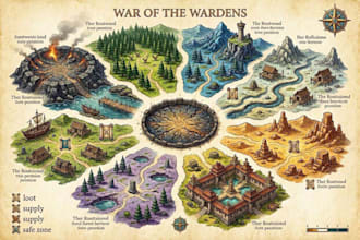 illustrate unique fantasy world map design for games campaigns fiction