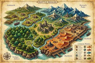 illustrate fantasy map and rpg battle map design for dnd and ttrpg
