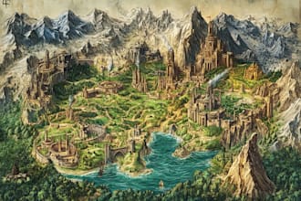 illustrate a professional fantasy world map