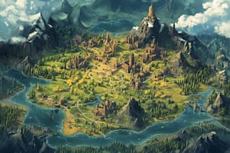 fantasy map, map, illustration, isometric map, map drawing,