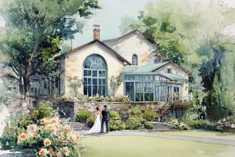illustrate your wedding venue in watercolor realistically