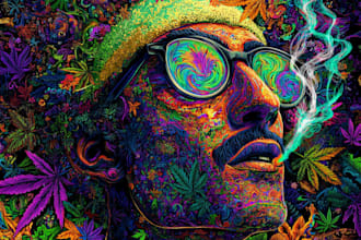 create psychedelic, cannabis, trippy, stoner in
