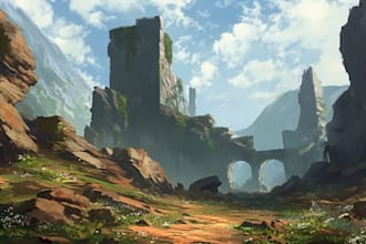 do concept art or 3d background for a game, visual novel,
