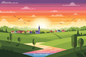 draw a flat vector landscape illustration