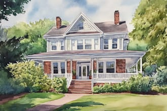 draw house illustration watercolor style