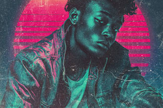 create 80s synthwave vaporwave retro vintage portrait illustration from photo