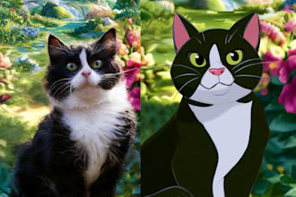 draw your cute pet into disney cartoon portrait style
