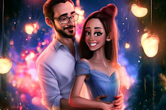 create magical couple portraits in disney or pixar style