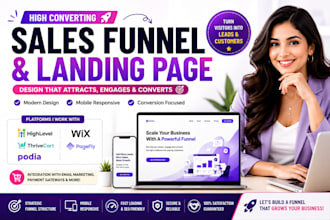 build sales funnel, landing page on gohighlevel, thrivecart, podia, wix, pagefly