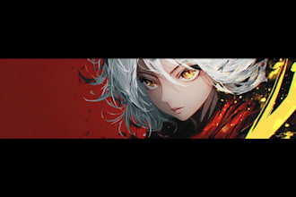 paint custom anime youtube banner, twitch overlay, twitter header in HD