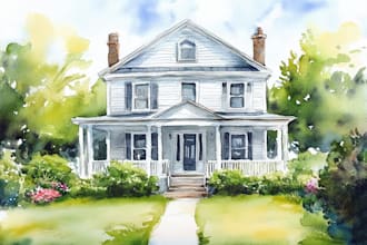 draw house illustration watercolor style