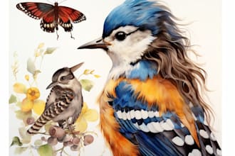 paint flower, animal or insect watercolor illustration