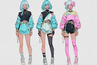 make anime girls cyberpunk and vaporwave