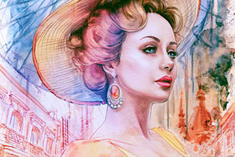 draw watercolor illustration and watercolor portrait