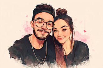 create a disney style romantic couple portrait illustration