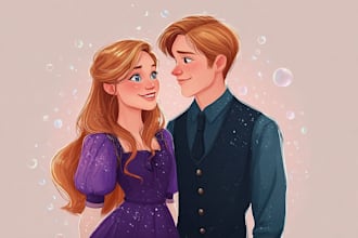 draw disney princess and prince couple art from your photo