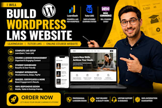 build wordpress lms website, learndash, tutor lms, online course website