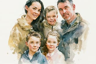 merge multiple photos into amazing watercolor family portrait