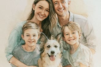 create a watercolor family portrait