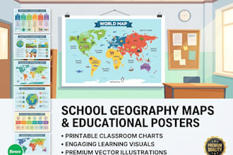 create school geography maps, educational posters and printable charts
