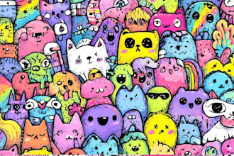 draw cute kawaii doodle stickers, illustrations and design