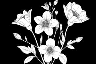 draw botanical illustrations of flowers, plants, line art