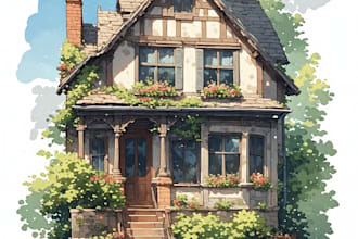 watercolor house portrait or buildings