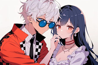 draw anime couple illustration