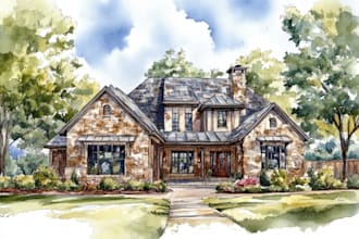 watercolor house portrait or buildings