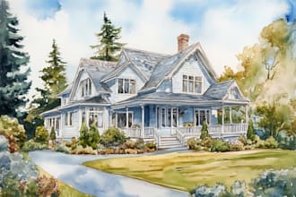 draw a watercolor painting house for you