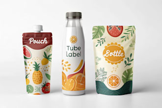 design packaging, pouch, tube label and bottle label design