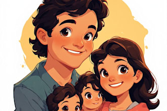 make disney portrait cartoon character, family art