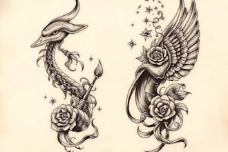 draw traditional or neo traditional tattoo style design