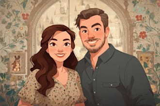 create a cartoon disney couple portrait