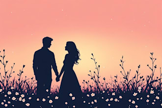 create a beautiful romance novel cover with soft floral sunset illustration