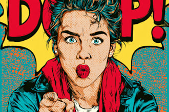 do retro vintage poster cover illustration in comic style, logo, album, pop art
