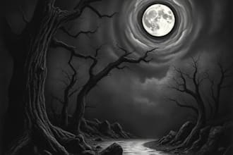draw dark art illustration with engraving style
