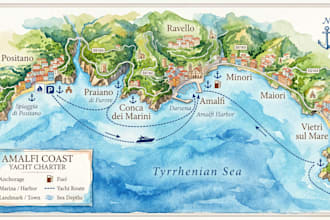 create yacht charter route maps, marina guide, and tourism destination maps