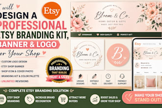 design a professional etsy branding kit banner and logo for your shop