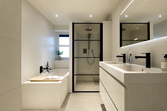 create 3d rendering layout of bedroom and bathroom dry wet zoning