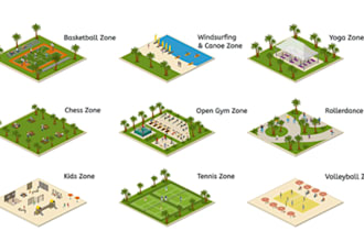design isometric event map, custom vector map, 3d festival map illustrations