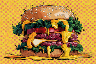 create colorful food pop art illustration for restaurant