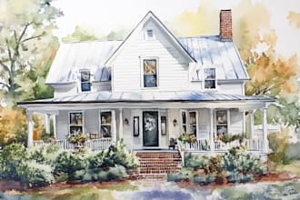 create house or building photo into watercolor art